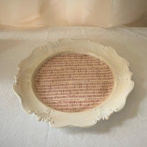 Round scalloped tray with vintage music paper